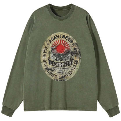 Tokyo-Tiger ASAHI BEER Japanese Washed Long Sleeve T-Shirt