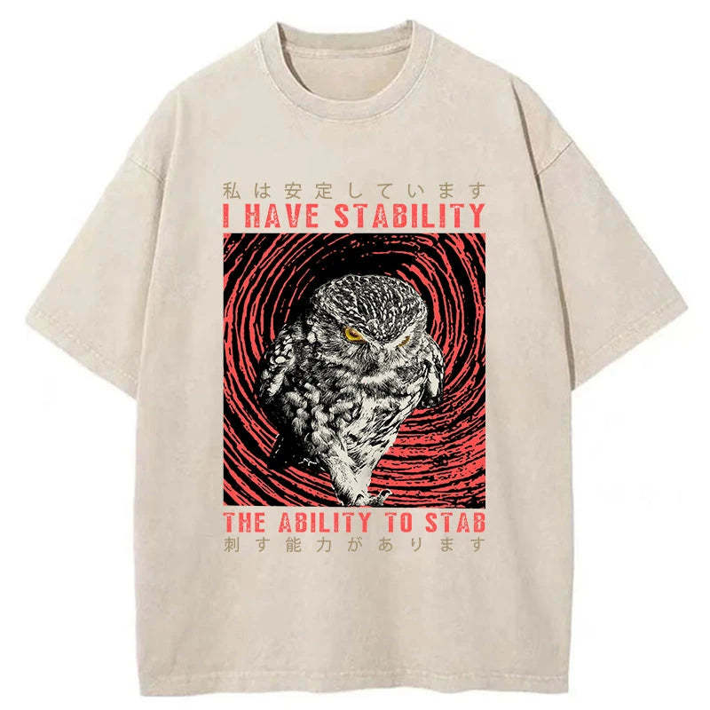 Tokyo-Tiger I Have Stability Owl Washed T-Shirt