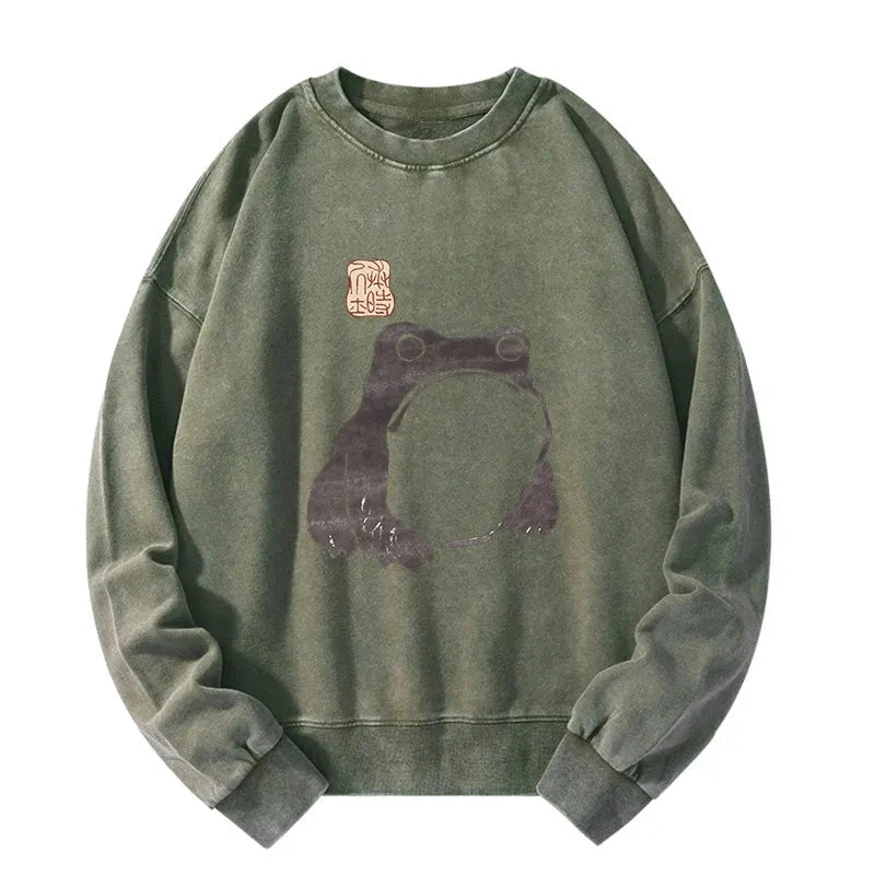Tokyo-Tiger Matsumoto Hoji woodblock print frog Washed Sweatshirt