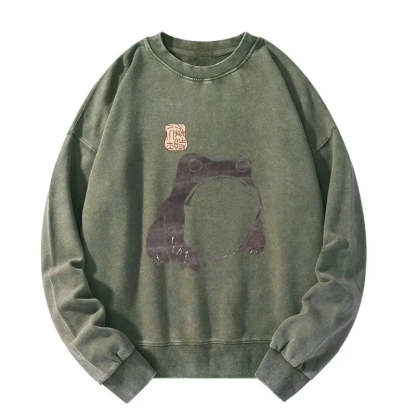 Tokyo-Tiger Matsumoto Hoji woodblock print frog Washed Sweatshirt