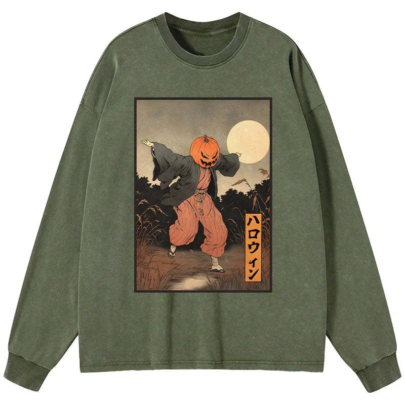 Tokyo-Tiger Japanese Pumpkin Monster Washed Long Sleeve T-Shirt