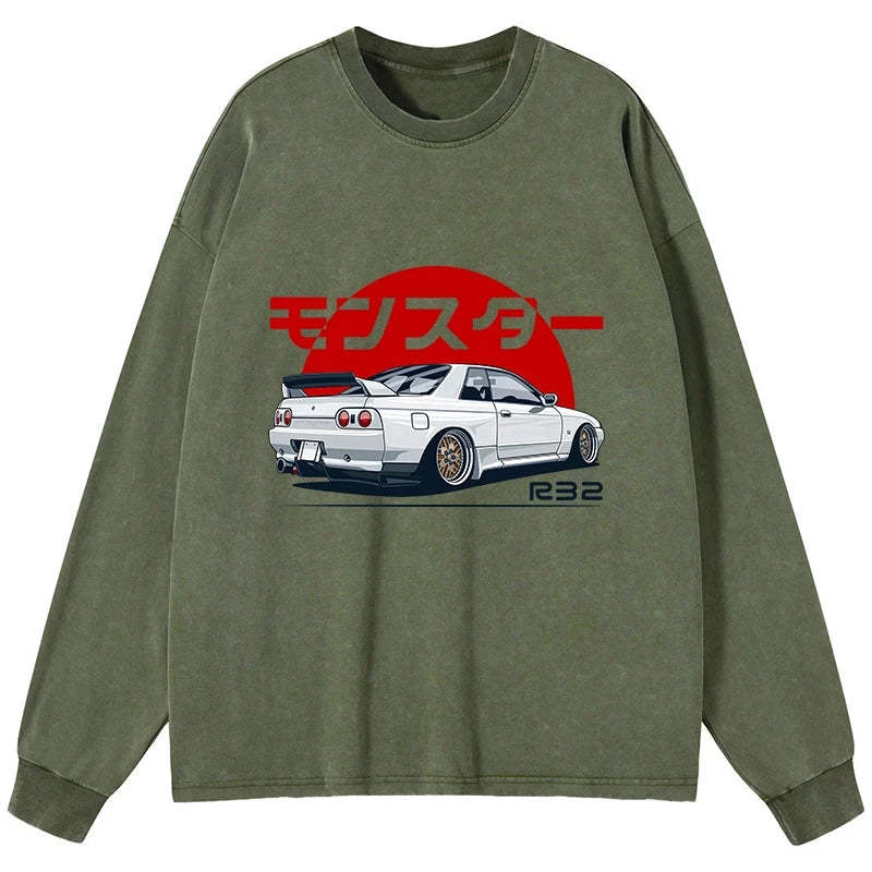 Tokyo-Tiger Monster. Skyline R32 GTR Washed Long Sleeve T-Shirt