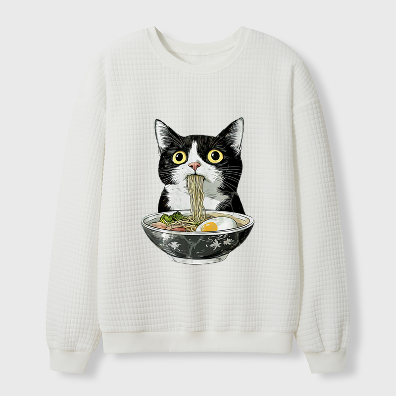 Tokyo-Tiger Cute Cat Eating Japan Ramen Waffle Sweatshirt