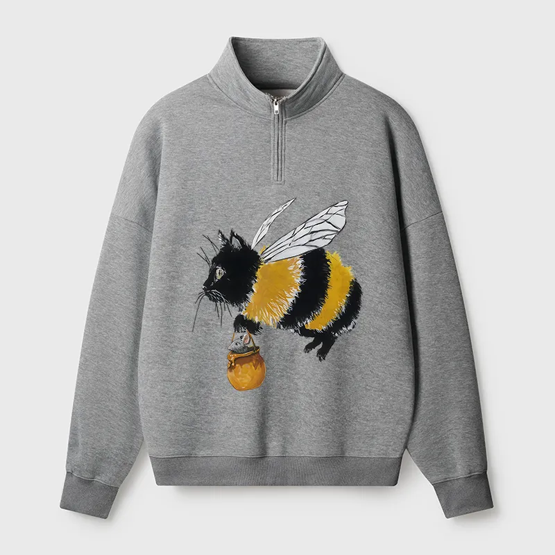 Tokyo-Tiger Catbee Funny Half Zip Fleece Sweatshirt