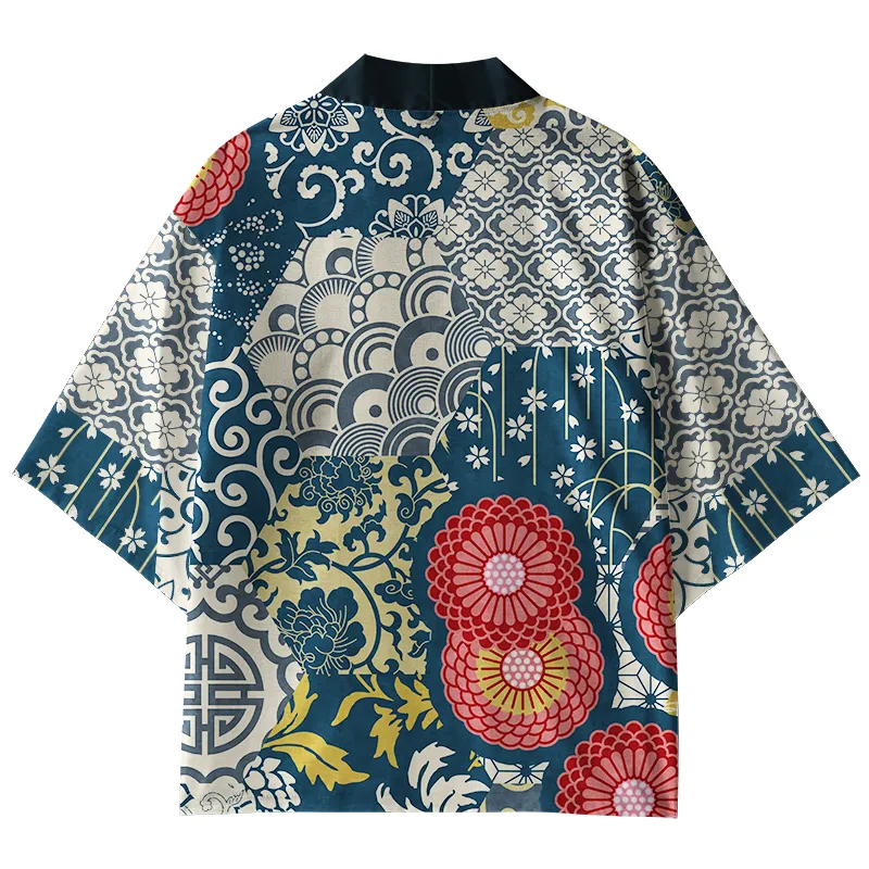 Tokyo-Tiger Japanese Floral And Wave Kimono Cardigan