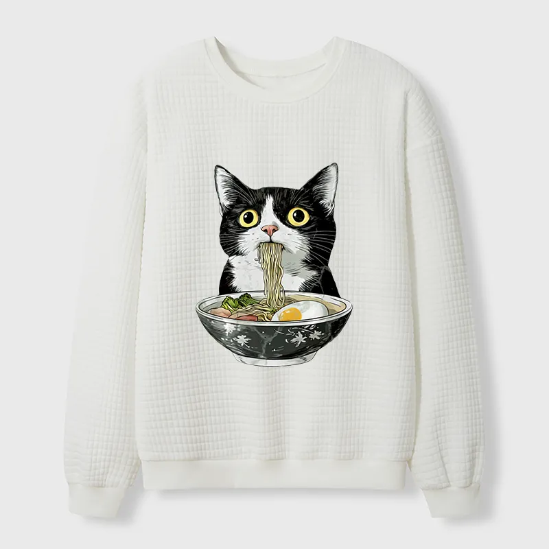 Tokyo-Tiger Cute Cat Eating Japan Ramen Waffle Sweatshirt