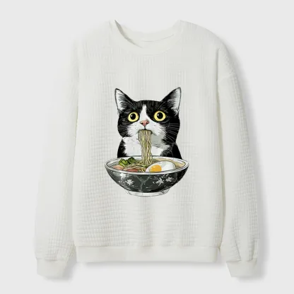 Tokyo-Tiger Cute Cat Eating Japan Ramen Waffle Sweatshirt