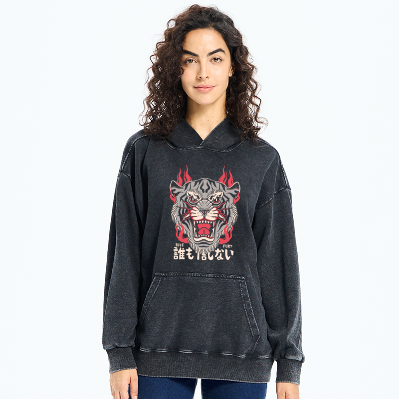 Tokyo-Tiger Retro Tiger Japanese Washed Hoodie