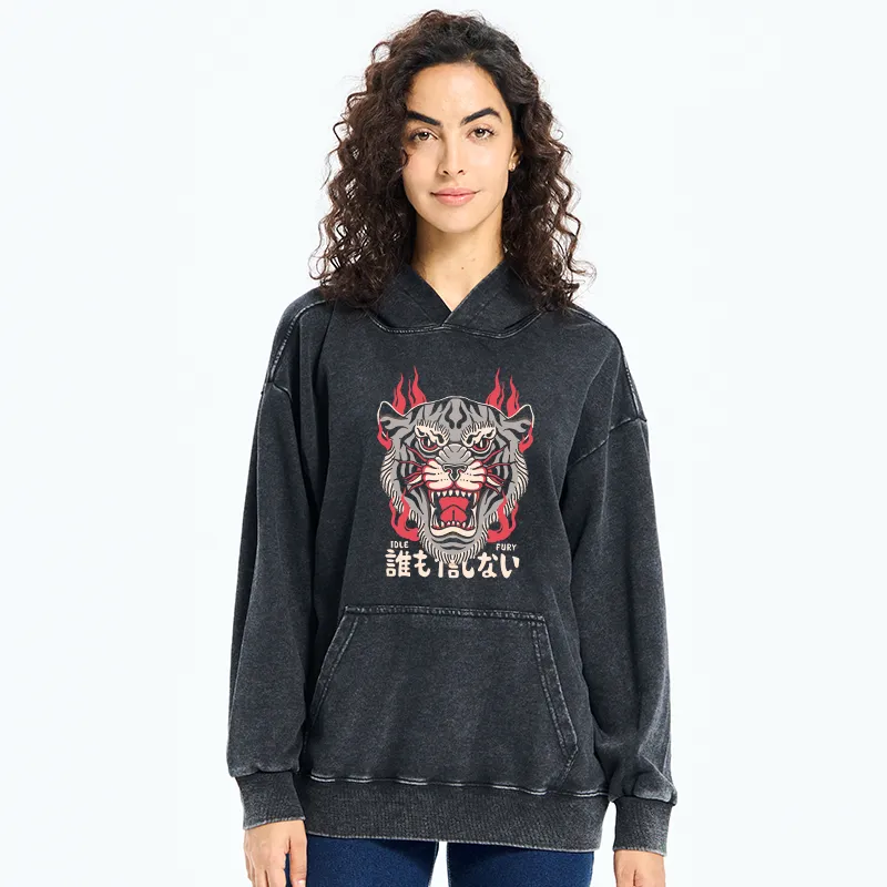 Tokyo-Tiger Retro Tiger Japanese Washed Hoodie