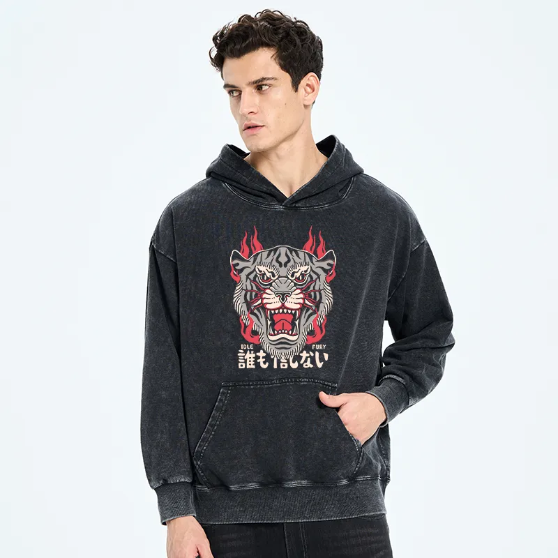 Tokyo-Tiger Retro Tiger Japanese Washed Hoodie