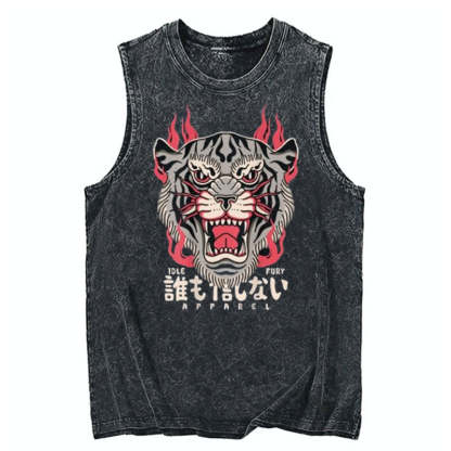 Tokyo-Tiger Japanese Tiger Flaming Fire Cotton Washed Tank
