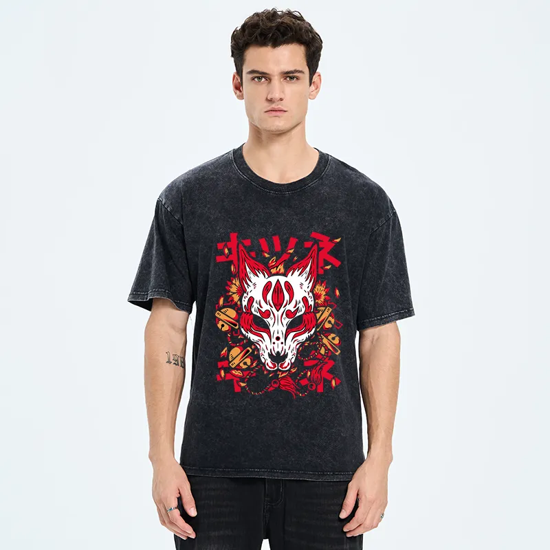Tokyo-Tiger Yokai Fox Kitune Washed T-Shirt