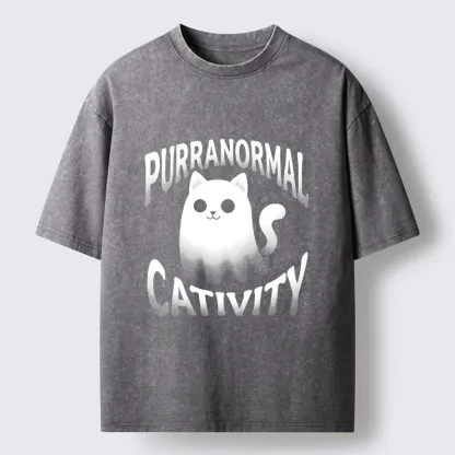 Tokyo‑Tiger Funny Ghost Cat Meme Washed T‑Shirt
