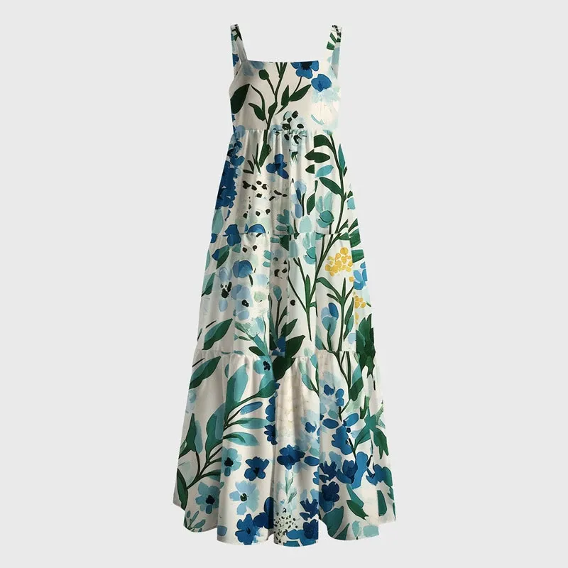 Tokyo-Tiger Serenely Blue Flora Maxi Dress