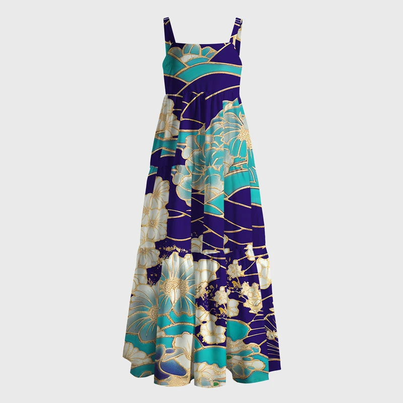 Tokyo-Tiger Gold Stroke Flowers Maxi Dress