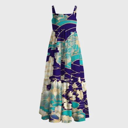 Tokyo-Tiger Gold Stroke Flowers Maxi Dress