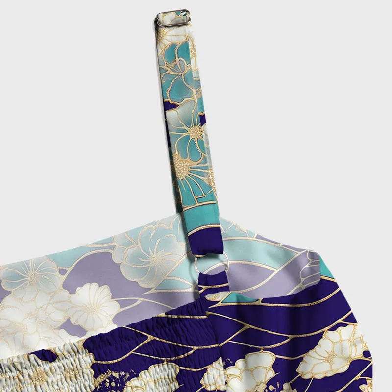 Tokyo-Tiger Gold Stroke Flowers Maxi Dress