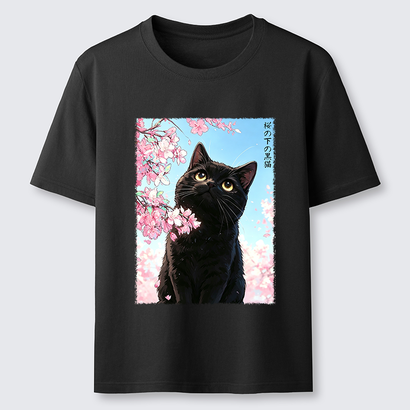 Tokyo-Tiger Japanese Sakura Black Cat Classic T-Shirt