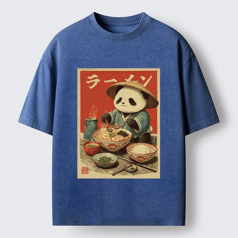 Tokyo-Tiger Panda Enjoying Ramen Washed T-Shirt