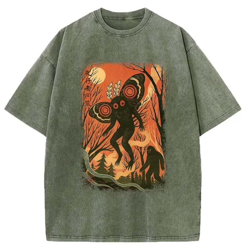 Tokyo-Tiger Vintage Bigfoot And Mothman Washed T-Shirt