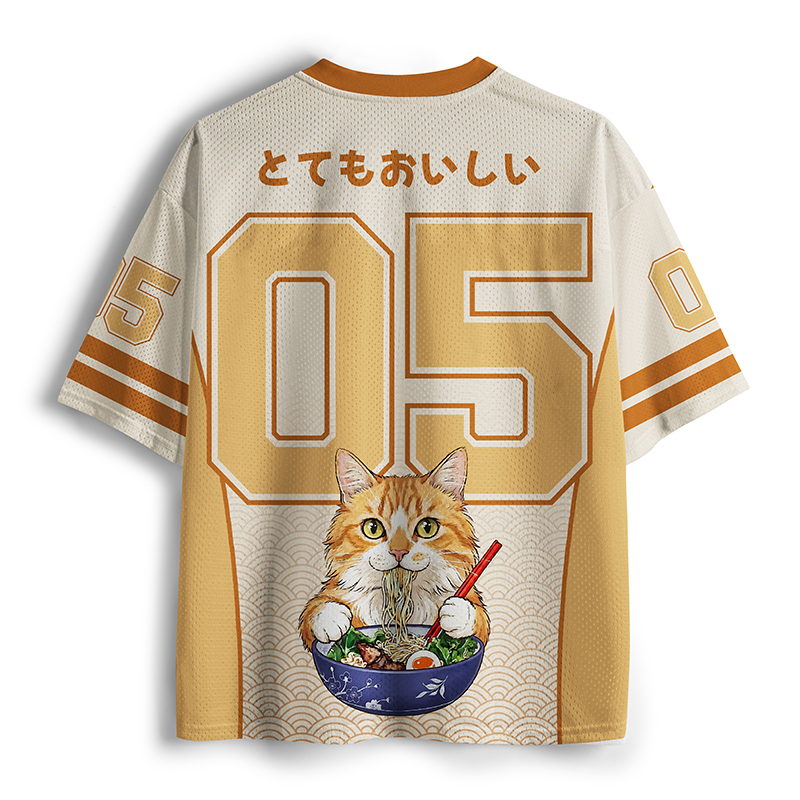 Tokyo-Tiger Cat Eating Ramen Japanese Art Mesh Jersey