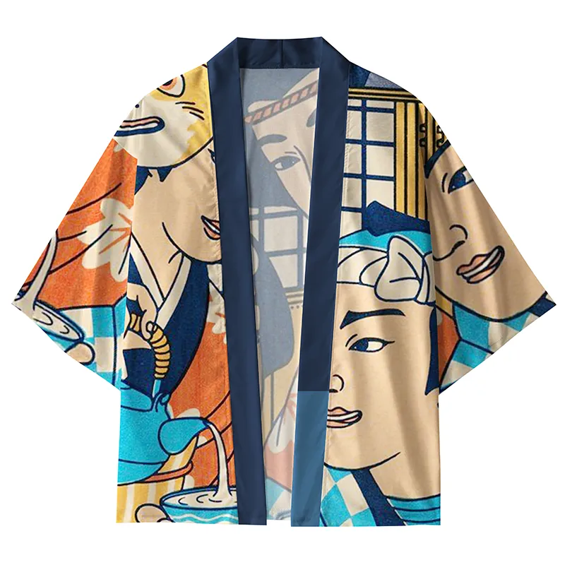 Tokyo-Tiger Tea Brewing Picture Kimono Cardigan
