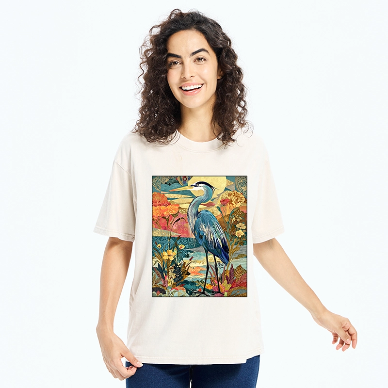 Tokyo‑Tiger Heron Wild Bloom Washed T‑Shirt