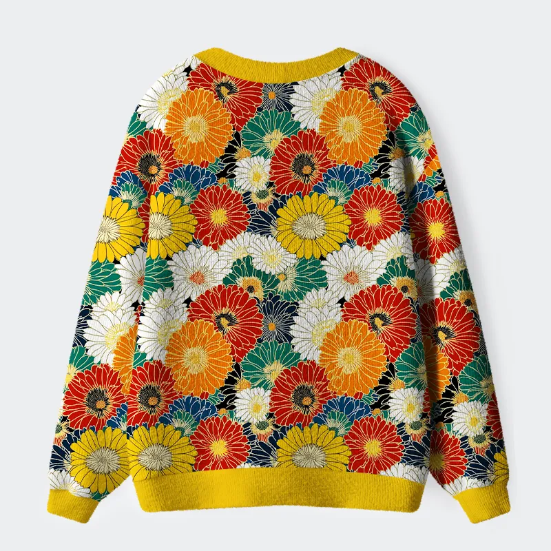 Tokyo-Tiger Colorful Chrysanthemums Ugly Cardigan Sweater