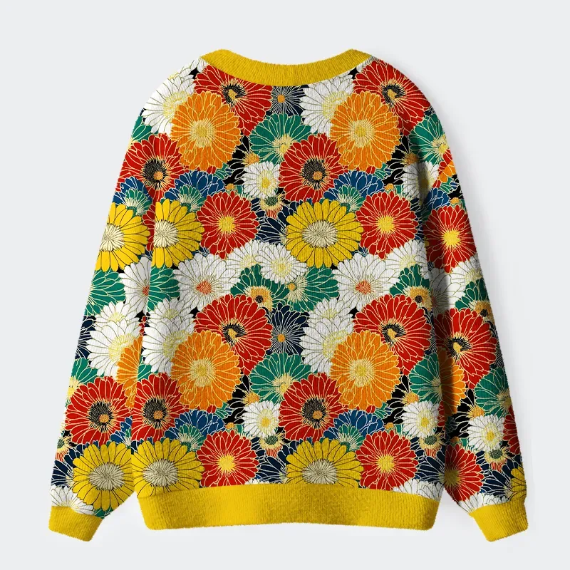 Tokyo-Tiger Colorful Chrysanthemums Ugly Cardigan Sweater