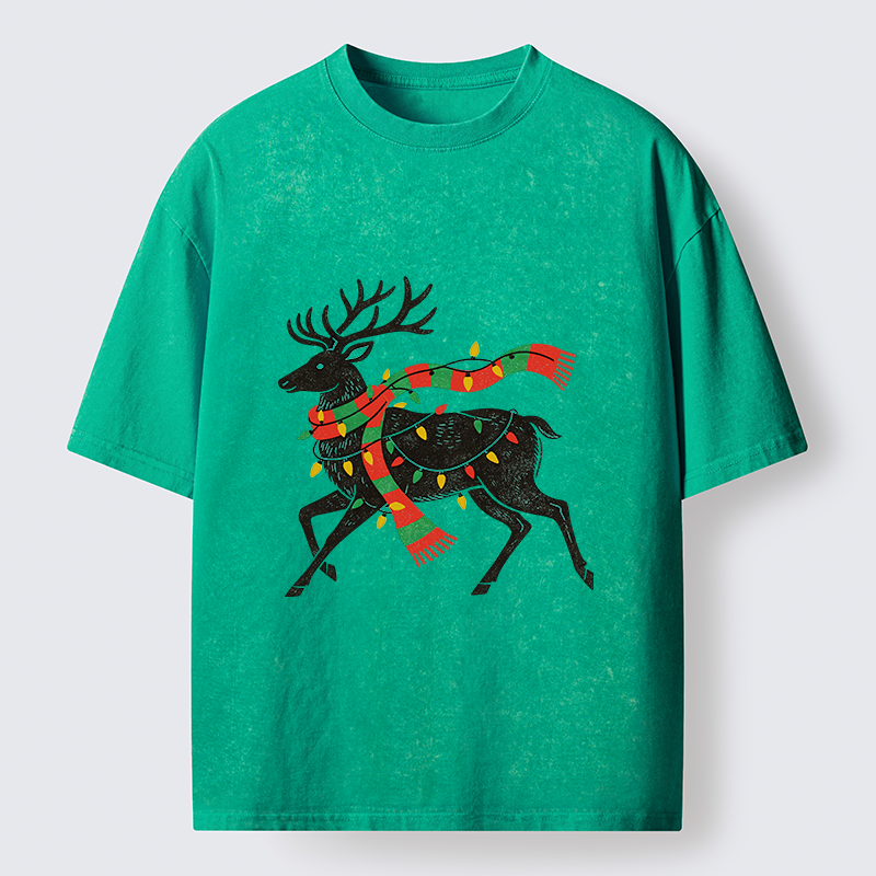 Tokyo-Tiger Christmas Light Reindeer Washed T-Shirt