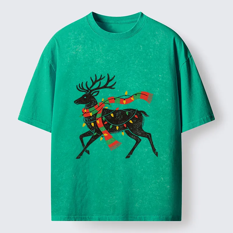 Tokyo-Tiger Christmas Light Reindeer Washed T-Shirt