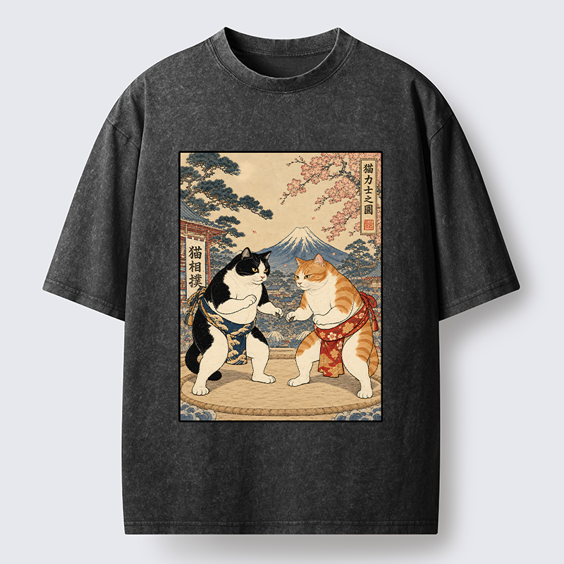 Tokyo-Tiger Japanese Sumo Cat Art Washed T-Shirt