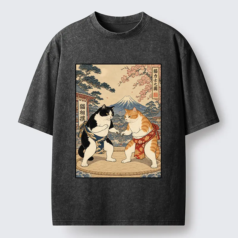 Tokyo-Tiger Japanese Sumo Cat Art Washed T-Shirt