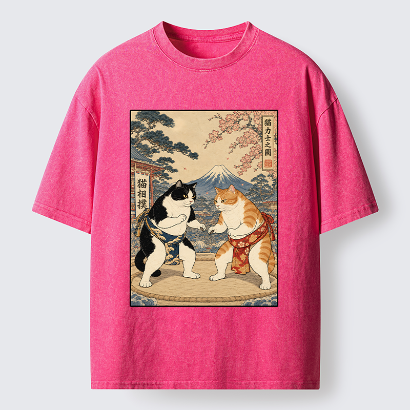 Tokyo-Tiger Japanese Sumo Cat Art Washed T-Shirt