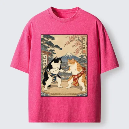 Tokyo-Tiger Japanese Sumo Cat Art Washed T-Shirt