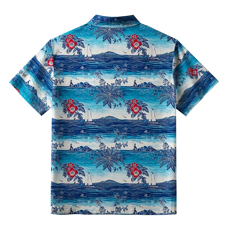 Tokyo-Tiger Seaside Floral And Sailboats Aloha Hawaiian Shirt