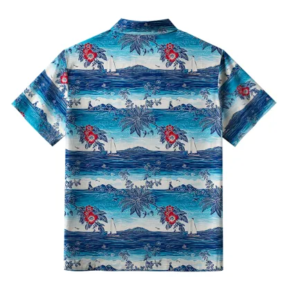 Tokyo-Tiger Seaside Floral And Sailboats Button-up Shirt