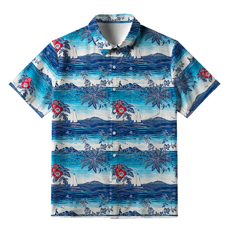 Tokyo-Tiger Seaside Floral And Sailboats Button-up Shirt