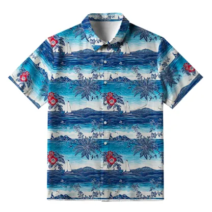 Tokyo-Tiger Seaside Floral And Sailboats Button-up Shirt