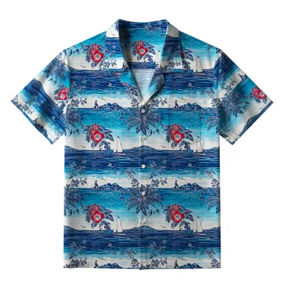 Tokyo-Tiger Seaside Floral And Sailboats Aloha Hawaiian Shirt