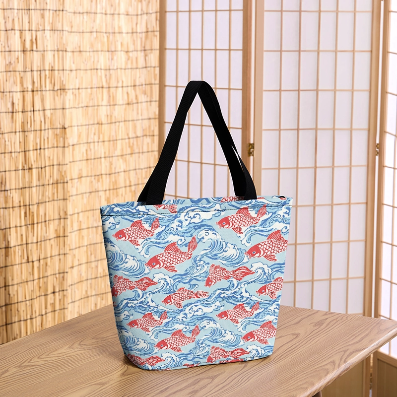 Tokyo-Tiger Koi Carp Frenzy Zipper Tote Bag
