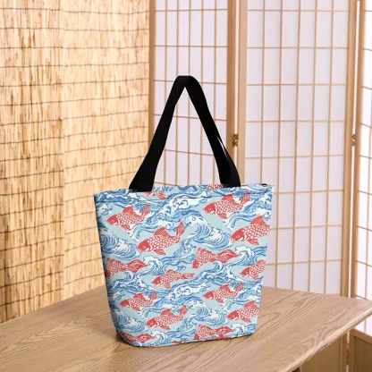 Tokyo-Tiger Koi Carp Frenzy Zipper Tote Bag