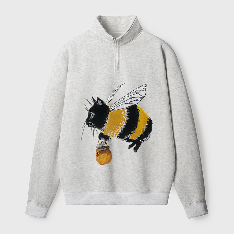 Tokyo-Tiger Catbee Funny Half Zip Fleece Sweatshirt