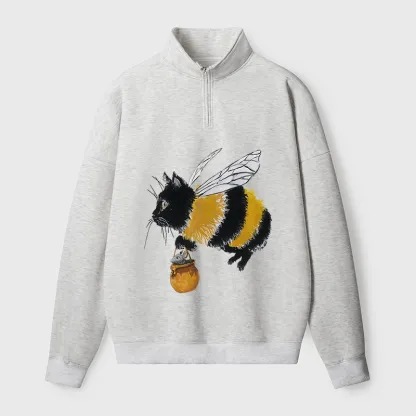 Tokyo-Tiger Catbee Funny Half Zip Fleece Sweatshirt