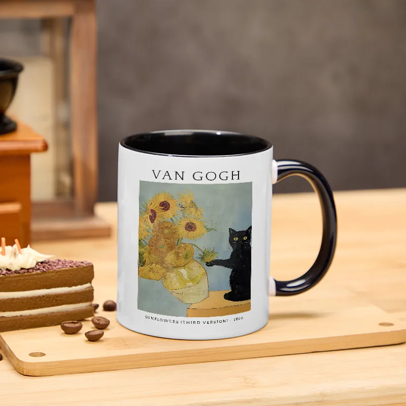 Tokyo-Tiger Black Cat With Sunflowers Mug
