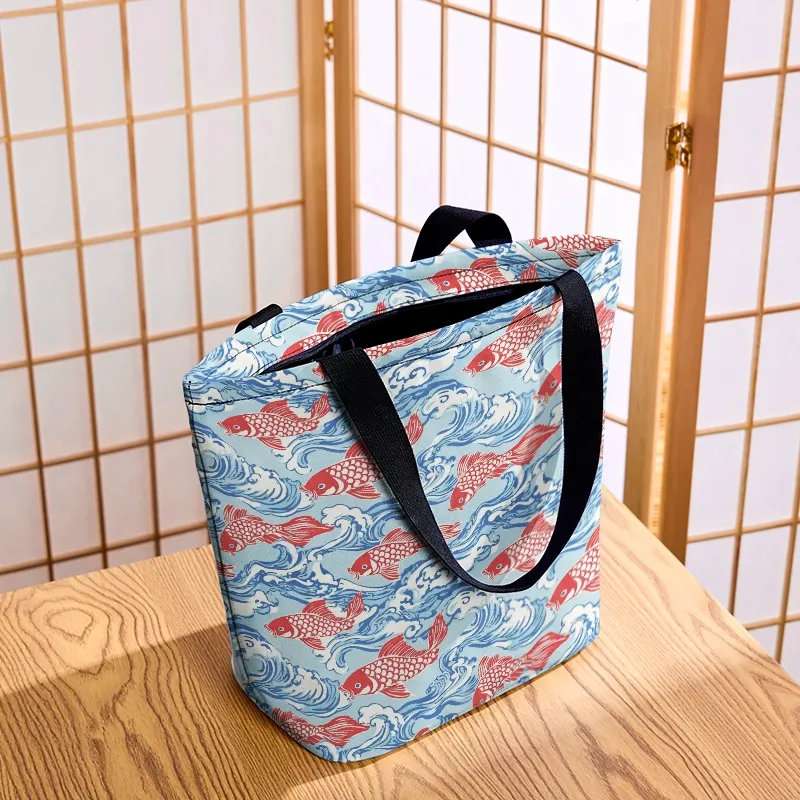 Tokyo-Tiger Koi Carp Frenzy Zipper Tote Bag