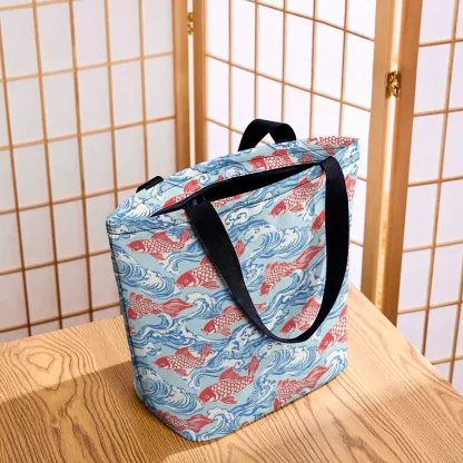 Tokyo-Tiger Koi Carp Frenzy Zipper Tote Bag
