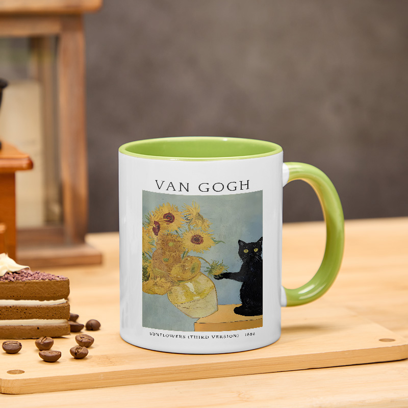 Tokyo-Tiger Black Cat With Sunflowers Mug
