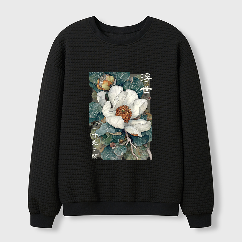 Tokyo-Tiger Ukiyoe Magnolia Flower Poster Waffle Sweatshirt