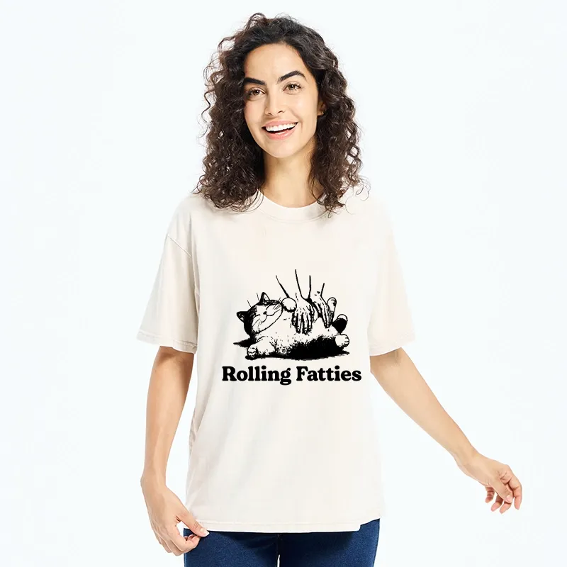 Tokyo-Tiger Rolling Fatties Cat Massage Meme Washed T-Shirt